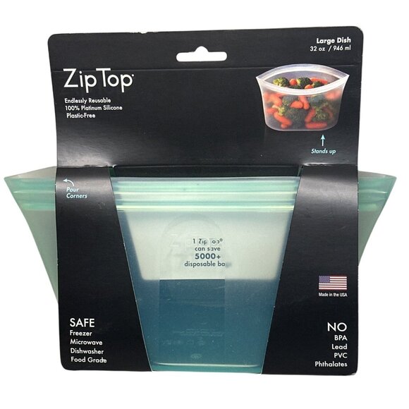 Zip Top Large Dish 32 Oz Teal Silicone Reusable Container - Picture 1 of 3